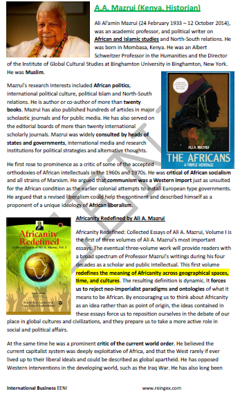 Ali Al'amin Mazrui (Kenia, historiador keniata) reflexiones sobre la Africanidad, el Islam y el cristianismo
