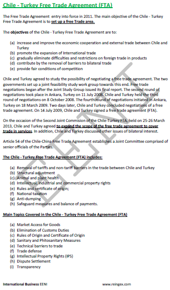 Chile-Turkey Free Trade Agreement (FTA)