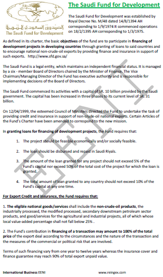 Fondo Saudita para el Desarrollo Árabe (Arabia) promoción de las exportaciones de los productos no petrolíferos