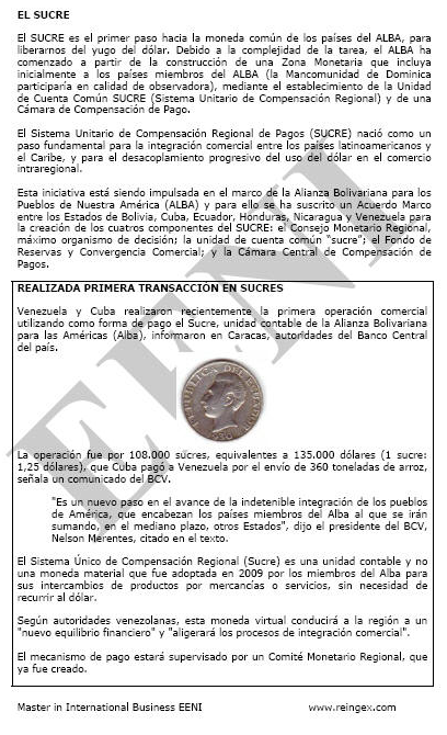 Alianza Bolivariana para los Pueblos de Nuestra América (ALBA) Venezuela, Cuba, Nicaragua...