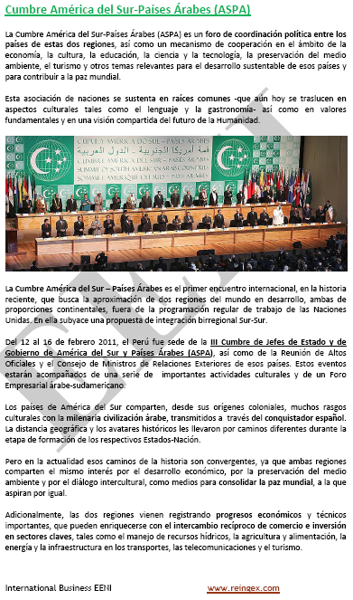 Cumbre América del Sur-Países Árabes (ASPA) Argentina, Brasil, Bolivia, Colombia, Chile..