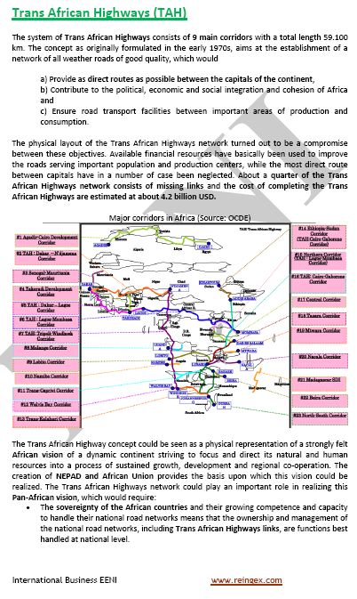 Corredores de transporte africanos. Carreteras transafricanas: Cairo-Dakar, Argel-Lagos, Trípoli-Windhoek