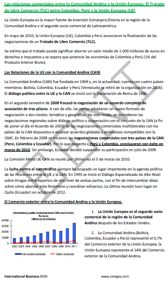 Tratado de libre comercio Comunidad Andina (Bolivia, Colombia, Ecuador y Perú)-Unión Europea (España)