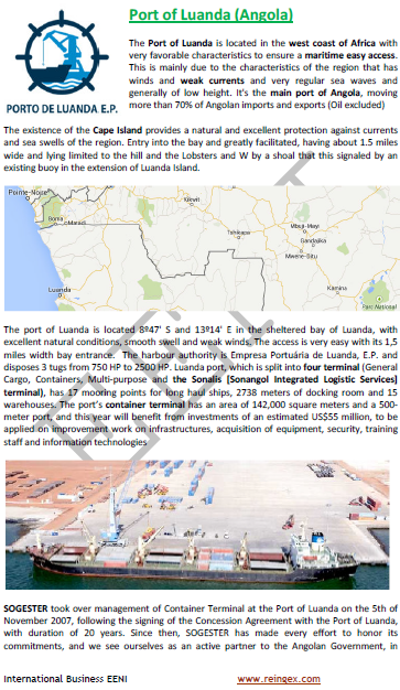Puerto de Luanda, Angola. Acceso a Zambia y a la República Democrática del Congo. Curso transporte marítimo
