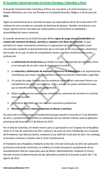 Tratado libre comercio UE-Colombia-Peru