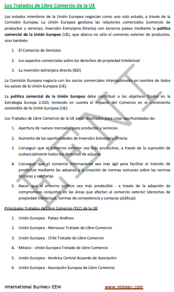 Tratados de libre comercio de la UE (Curso, Máster / Maestría, Doctorado)