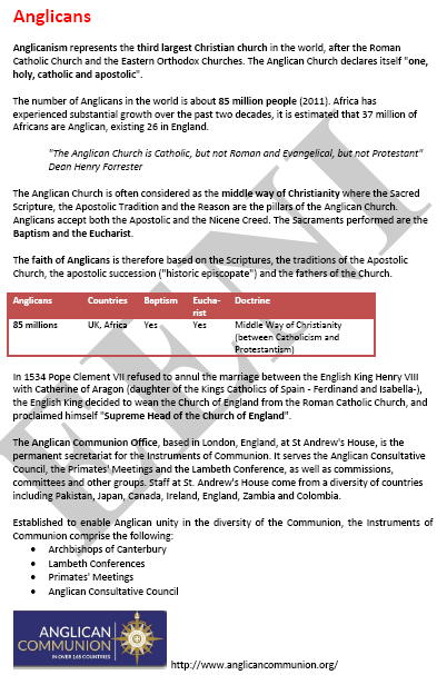 Anglicanism and Business. Middle Way of Christianity. Anglican Church: 37 million Africans are Anglicans