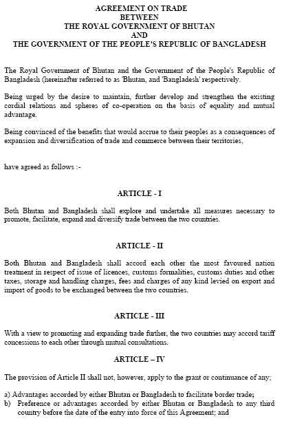 Bhutan-Bangladesh Free Trade Agreement
