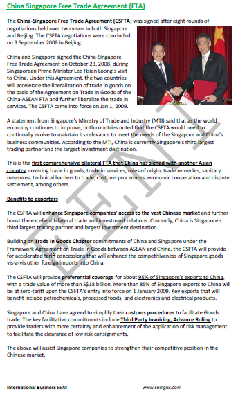 China-Singapore Free Trade Agreement (FTA)