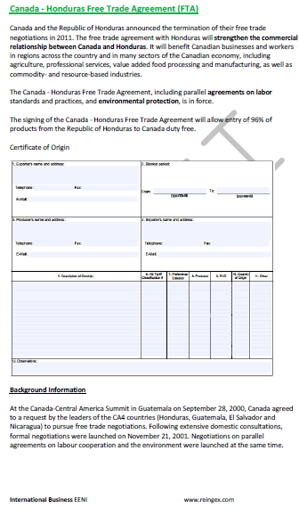 Canada-Honduras Free Trade Agreement (FTA)