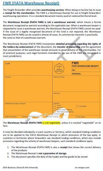 Warehouse Receipt (FIATA FWR)