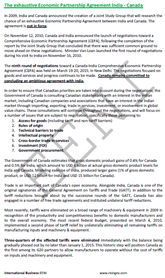 India-Canada Free Trade Agreement (FTA)
