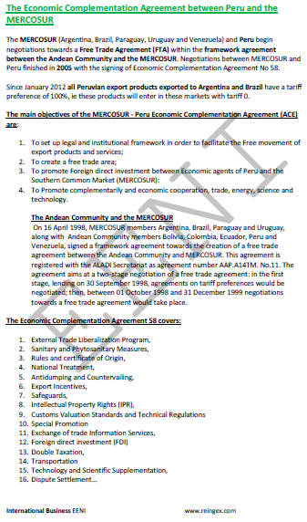 Peru-MERCOSUR (Argentina, Brazil, Uruguay, Paraguay) Free Trade Agreement (FTA) AI