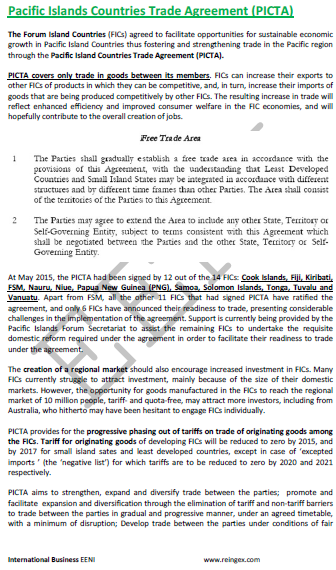 Pacific Island Countries Trade Agreement (PICTA)