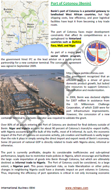 Port of Cotonou, Benin. Access to Burkina Faso, Mali, and Niger