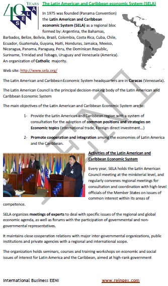 Latin American Economic System SELA. Cooperation and Integration in Latin America