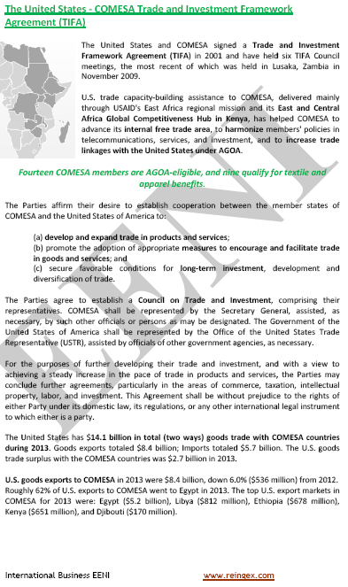 United States-Common Market for Eastern and Southern Africa (COMESA) Free Trade Agreement (FTA)