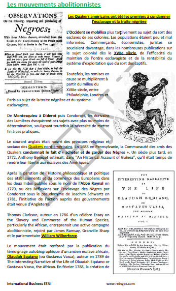 Abolition de l’esclavage, Quakers. Mouvements abolitionnistes. William Wilberforce