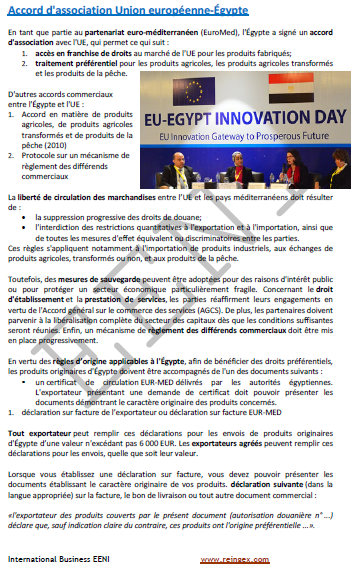 Accord d’association Union européenne (France, Belgique)-Égypte