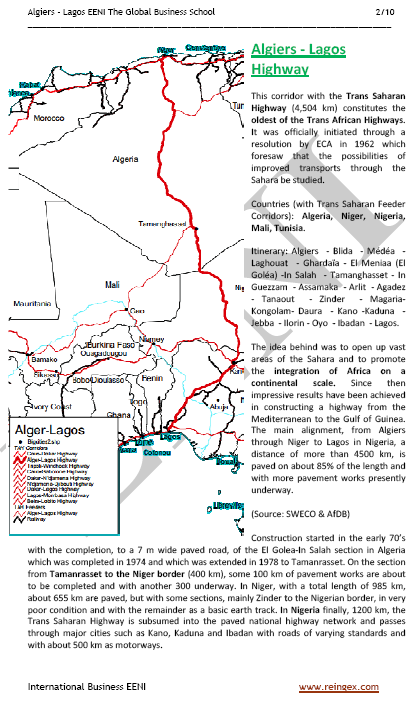 Corridor Algiers-Lagos (autoroute transsaharienne): l’Algérie, le Niger, le Nigeria, le Mali et la Tunisie