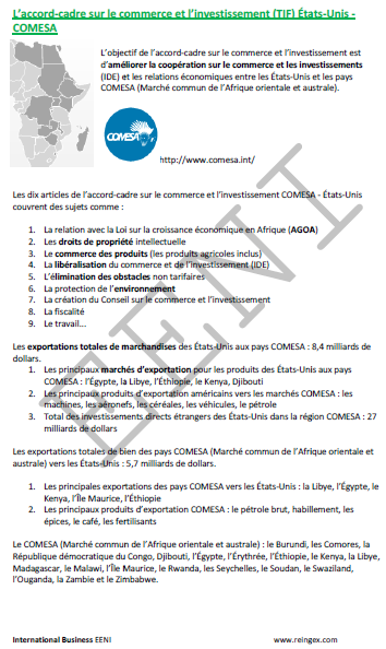 Accord de libre-échange COMESA (Marché commun de l'Afrique orientale et australe)- États-Unis