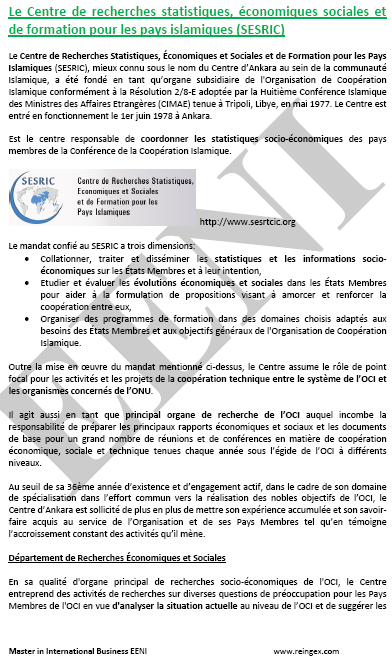 Centre de recherche, économiques et sociales pour les pays islamiques (SESRIC)