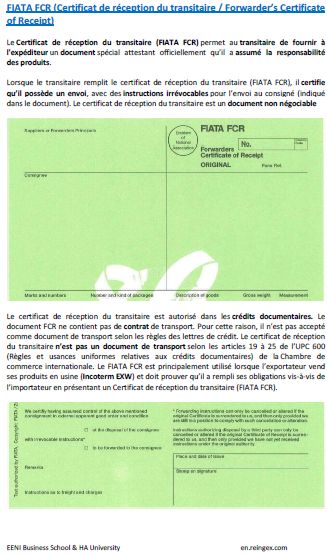 Certificat de réception du transitaire (FIATA FCR)