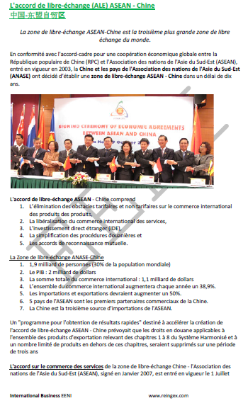 Doctorat Master : Accord de libre-échange ASEAN-Chine