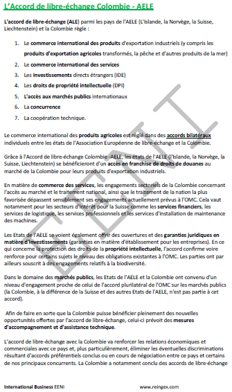Accord de libre-échange Colombie-Association européenne de libre-échange (AELE)