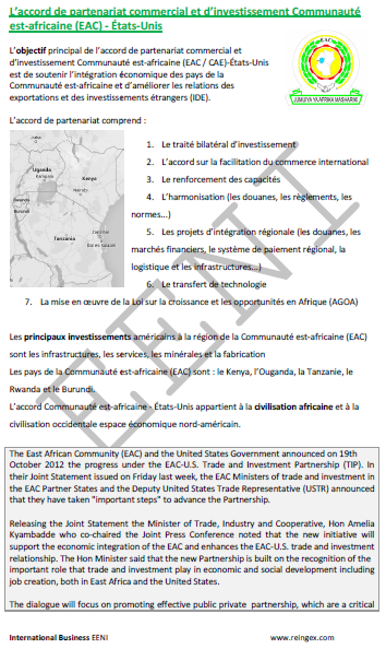 Accord États-Unis - Communauté est-africaine (le Burundi, le Rwanda, la Tanzanie, le Kenya, l’Ouganda et le Soudan du Sud)