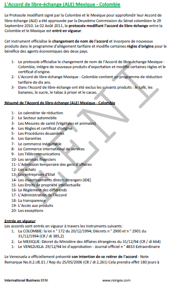 Accord de libre-échange Mexique-Colombie