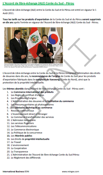 Accord de libre-échange Corée du Sud-Pérou