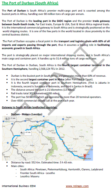 Port de Durban, Afrique du Sud, Ports sud-africains : Est London, le Cap, Mossel Bay, Ngqura, le port Élizabeth, Saldanha et Richards Bay