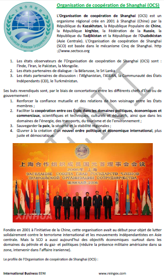 Organisation de coopération de Shanghai (SCO)