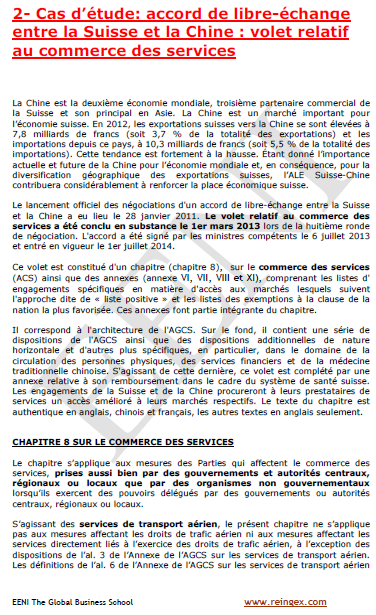 Commerce de services Chine-Suisse