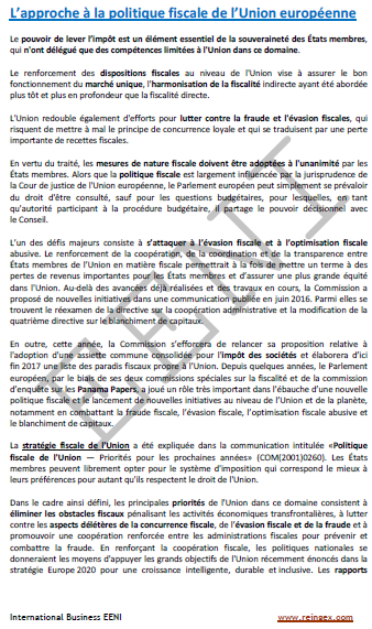 Fiscalité dans le marché unique de l'UE (France, Belgique) IA