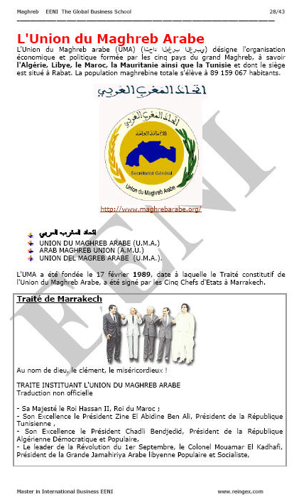 Union du Maghreb arabe (Algérie, Libye, Maroc, Mauritanie, Tunisie)