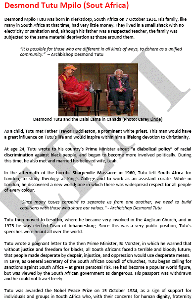 Desmond Tutu, Afrika Selatan