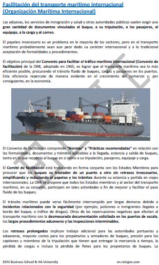 Organización Marítima Internacional (IMO) Convenio FAL Transporte de mercancías