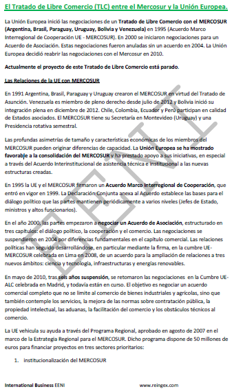 Tratado de libre comercio MERCOSUR (Argentina, Brasil, Paraguay, Uruguay)-Unión Europea (España)