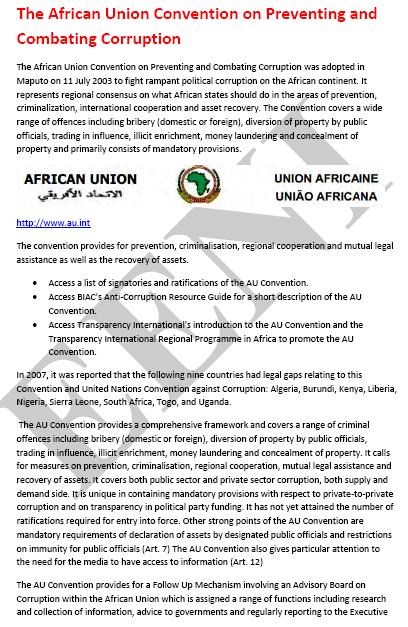 Unione Africana Corruzione