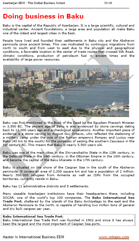 Commercio estero e affari in Azerbaigian Baku