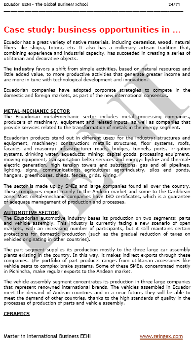 Ecuador Opportunità commerciali