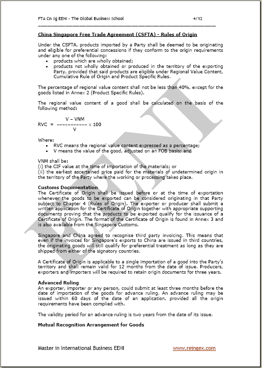 Cina-Singapore Accordo di libero scambio