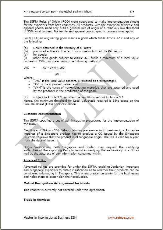 Singapore-Giordania Accordo di libero scambio