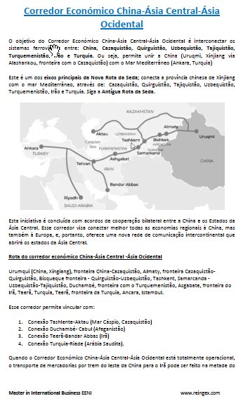 Corredor Económico China-Ásia Central-Ocidental, Cazaquistão, Quirguistão, Uzbequistão, Tajiquistão, Turquemenistão, Irão e a Turquia