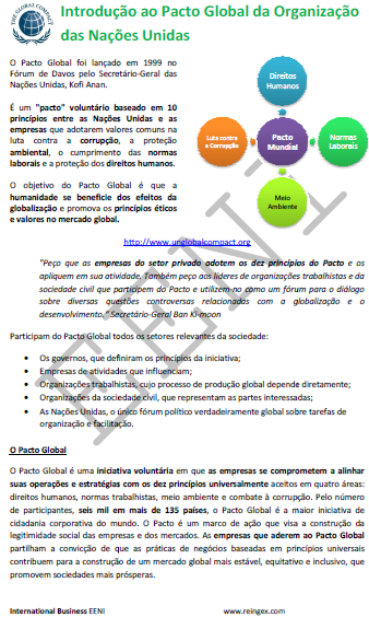 Pacto Mundial das Nações Unidas (Curso, Mestrado, Doutoramento)