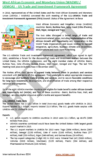 Acordo-quadro União Económica e Monetária do Oeste Africano (UEMOA)-EUA