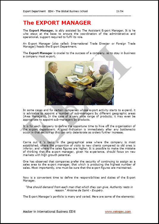 ภาคการส่งออก ผู้อำนวยการธุรกิจระหว่างประเทศ