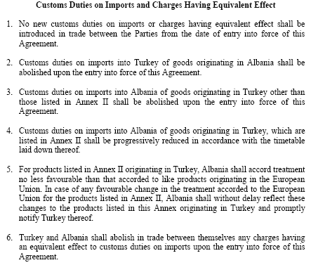 Türkiye-Arnavutluk Serbest Ticaret Anlaşması (STA)